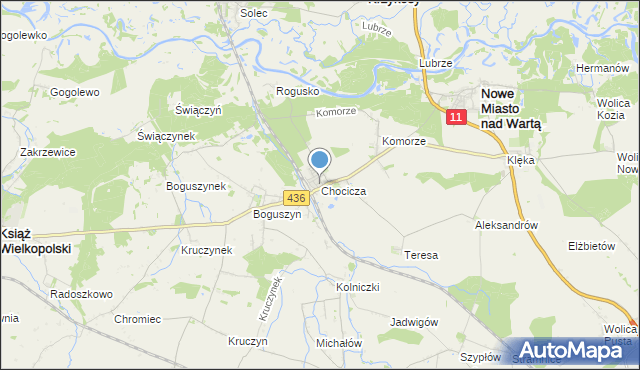 mapa Chocicza, Chocicza gmina Nowe Miasto nad Wartą na mapie Targeo